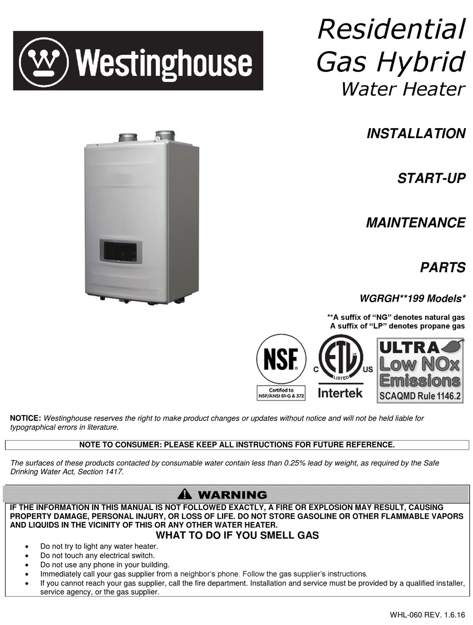 WESTINGHOUSE WGRGH 199 SERIES INSTALLATION START UP MAINTENANCE