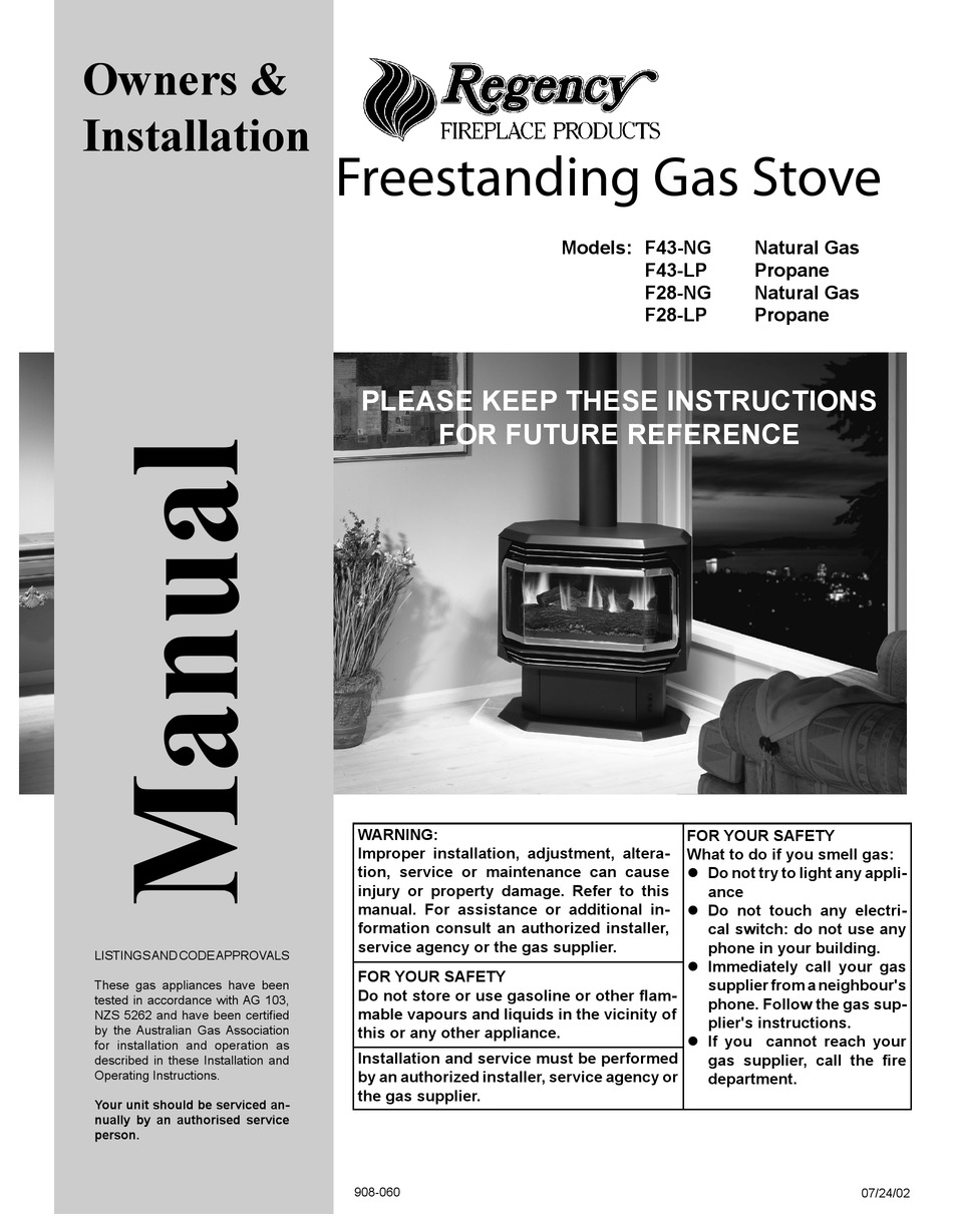 REGENCY FIREPLACE PRODUCTS F43 NG OWNERS AND INSTALLATION MANUAL Pdf