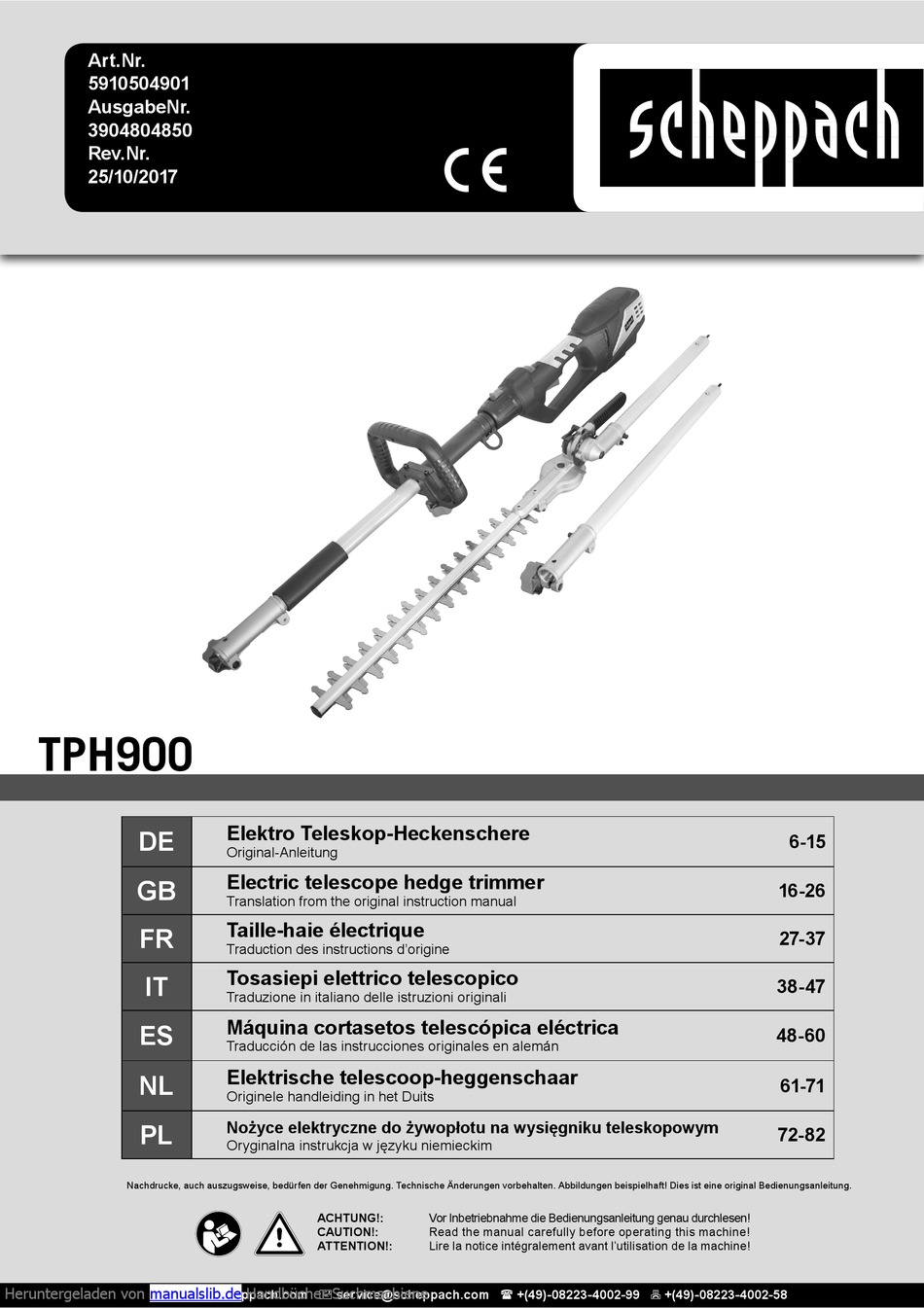 SCHEPPACH TPH900 TRANSLATION FROM THE ORIGINAL INSTRUCTION MANUAL Pdf