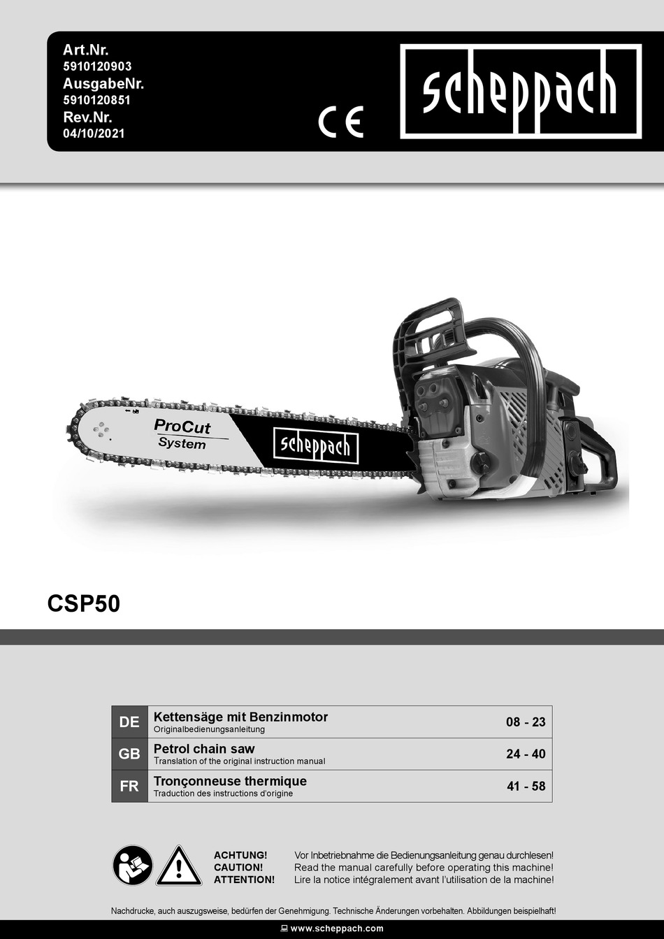 SCHEPPACH CSP50 TRANSLATION OF THE ORIGINAL INSTRUCTION MANUAL Pdf