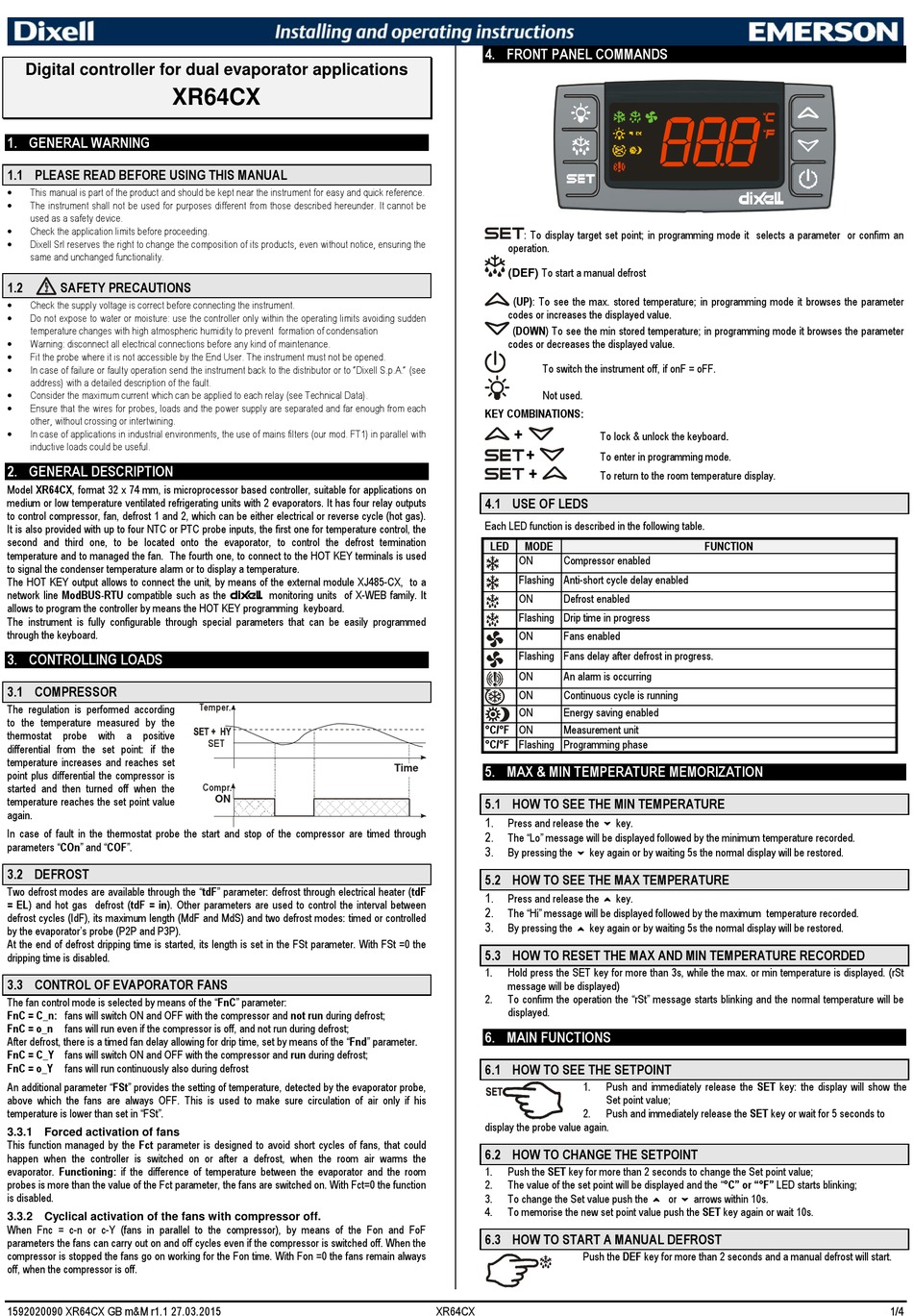 EMERSON DIXELL XR64CX INSTALLING AND OPERATING INSTRUCTIONS Pdf