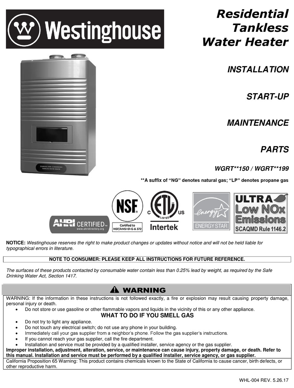 WESTINGHOUSE WGRT 150 SERIES INSTALLATION START UP MAINTENANCE PARTS