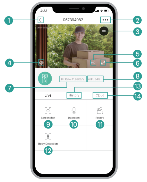 Meco - Smart Home Video Doorbell - Live view interface Live view interface