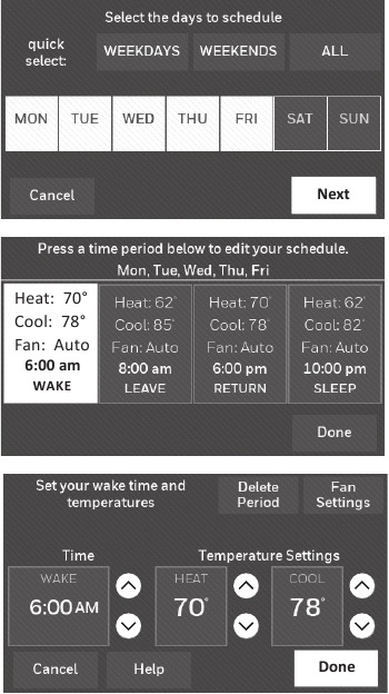 Honeywell - RTH9585WF1004 - Adjusting program schedules Step 2 Adjusting program schedules Step 2