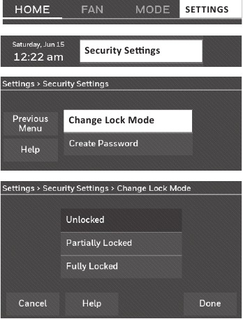 Honeywell - RTH9585WF1004 - Adjusting security settings Adjusting security settings