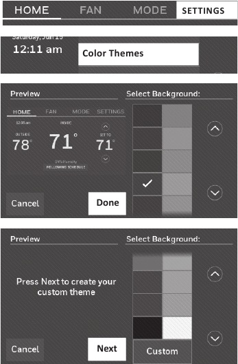 Honeywell - RTH9585WF1004 - Customizing screen color Customizing screen color