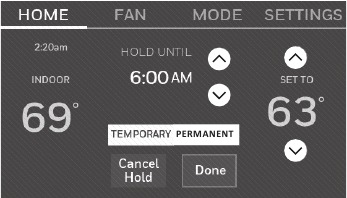 Honeywell - RTH9585WF1004 - Overriding schedules: home use Overriding schedules: home use