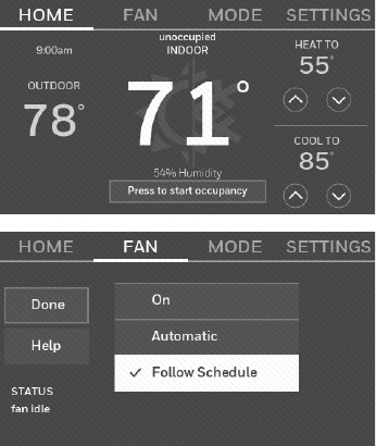 Honeywell - RTH9585WF1004 - Pre-occupancy purge Pre-occupancy purge