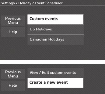 Honeywell - RTH9585WF1004 - Setting custom events: business use Step 1 Setting custom events: business use Step 1