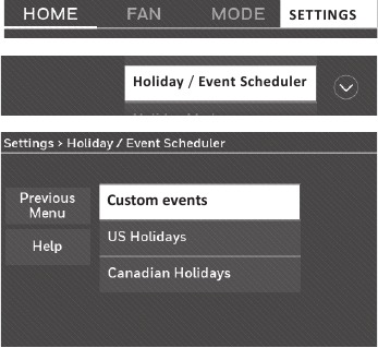 Honeywell - RTH9585WF1004 - Setting holiday/event schedules: business use Setting holiday/event schedules: business use