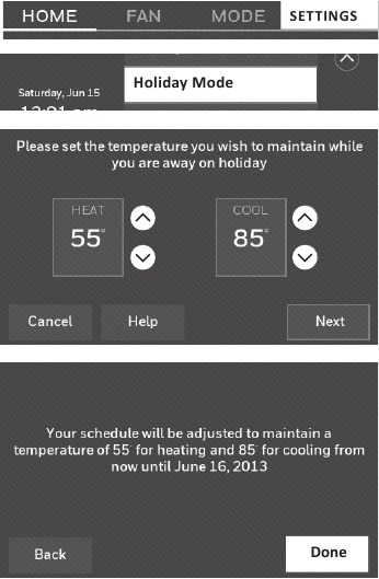 Honeywell - RTH9585WF1004 - Setting holiday override: business use Setting holiday override: business use