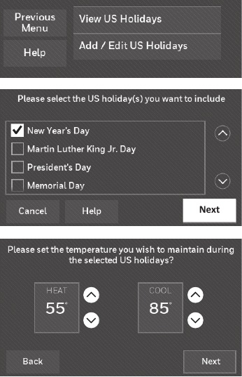 Honeywell - RTH9585WF1004 - Setting holiday schedule: business use Setting holiday schedule: business use