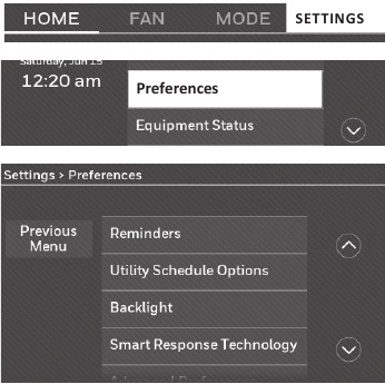 Honeywell - RTH9585WF1004 - Setting preferences Setting preferences
