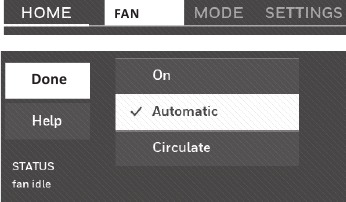 Honeywell - RTH9585WF1004 - Setting the fan Setting the fan