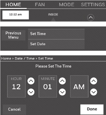Honeywell - RTH9585WF1004 - Setting the time/date Setting the time/date