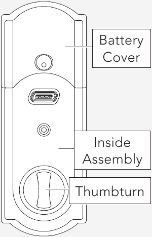 Schlage - Connect Smart Deadbolt - Battery Cover/Inside Assembly/Thumbturn Battery Cover/Inside Assembly/Thumbturn