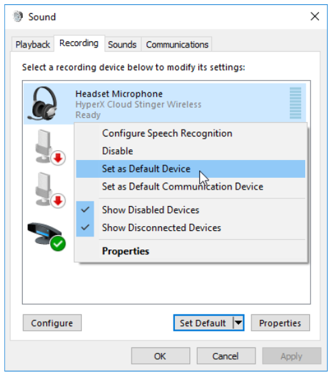 HYPERX - Cloud Stinger Wireless HX-HSCSW-BK - Headset is configured correctly on the PC Step 3 Headset is configured correctly on the PC Step 3