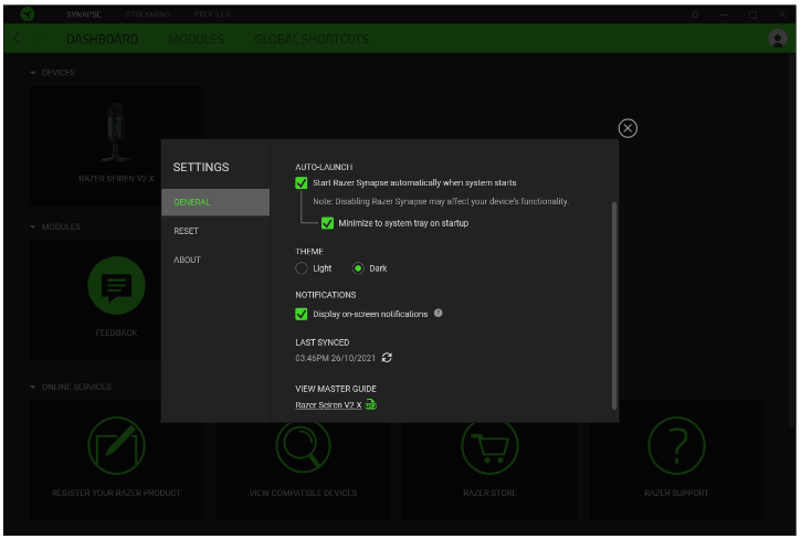 Razer - Seiren V2 X - SETTINGS WINDOW SETTINGS WINDOW