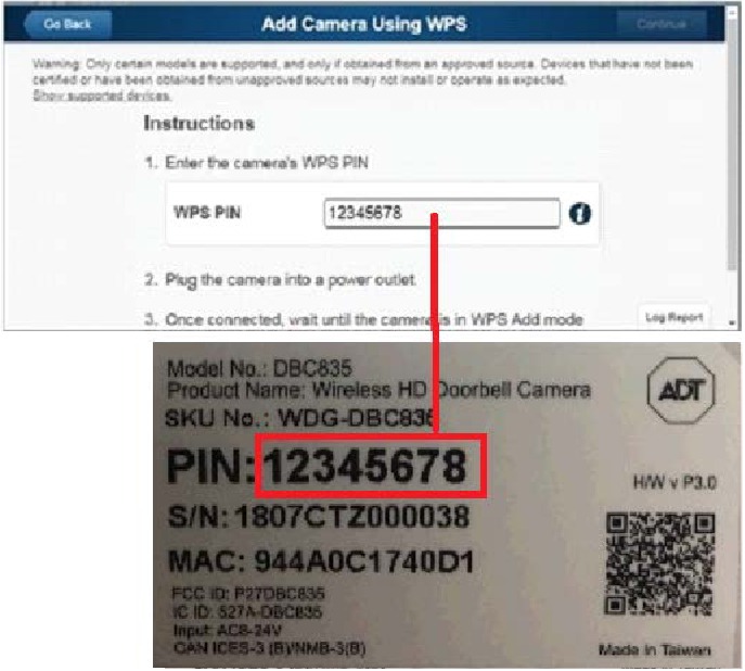 ADT - Pulse DBC845 - Using WPS with PIN - Entering the PIN - Step 3 Using WPS with PIN - Entering the PIN - Step 3