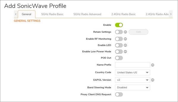SonicWALL - SonicWave 641 - General screen settings General screen settings