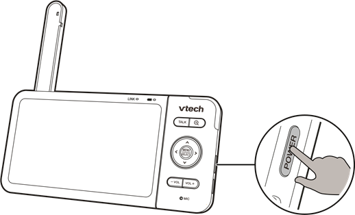 VTech - RM5754HD - After the parent unit is fully charged, press POWER until the welcoming screen appears. After the parent unit is fully charged, press POWER until the welcoming screen appears.