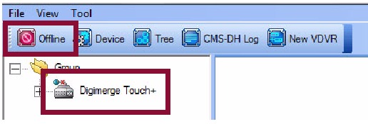 Digimerge - DH200+ Series - Click the Offline button Click the Offline button