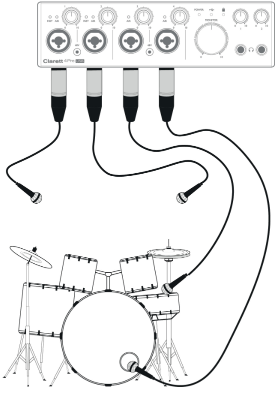 Focusrite - Clarett 4Pre USB - Recording a drum kit - Step 2 Recording a drum kit - Step 2