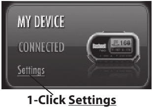 Bushnell - Neo Handheld - Settings - Accessing the settings menu Settings - Accessing the settings menu