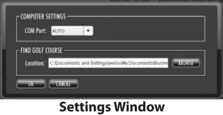 Bushnell - Neo Handheld - Settings - Settings window Settings - Settings window