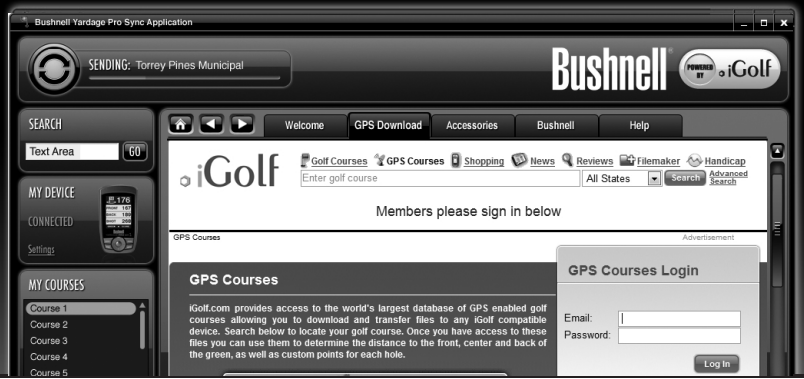 Bushnell - Yardage Pro XG - Device Software - Downloading the Courses Device Software - Downloading the Courses