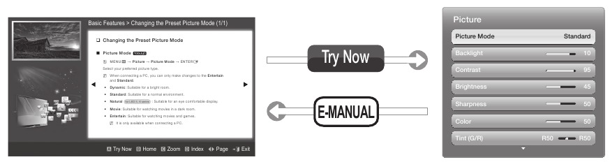 Samsung - UN39EH5003 - How to toggle between the e-Manual and the corresponding menu How to toggle between the e-Manual and the corresponding menu