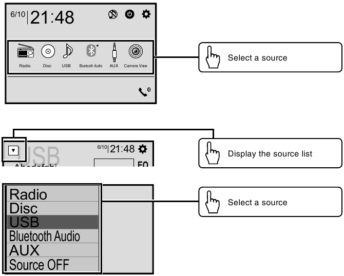 Pioneer - AVH-110BT - Selecting the source Selecting the source