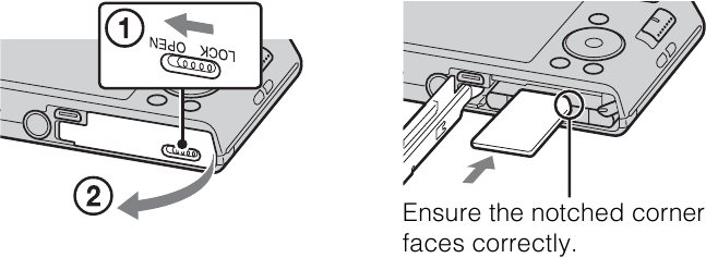 Sony - DSC-W730 - Inserting a memory card Inserting a memory card