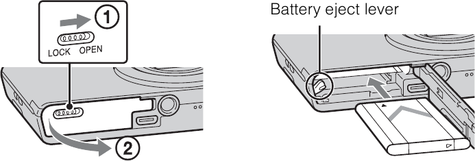 Sony - DSC-W730 - Inserting the battery pack Inserting the battery pack