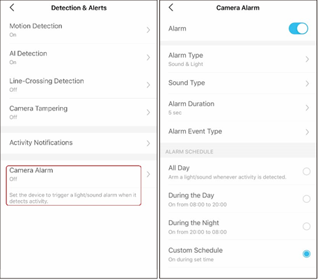 TP-Link - Tapo C325WB - Camera Detection & Alerts - Customize Alarm Settings Camera Detection & Alerts - Customize Alarm Settings