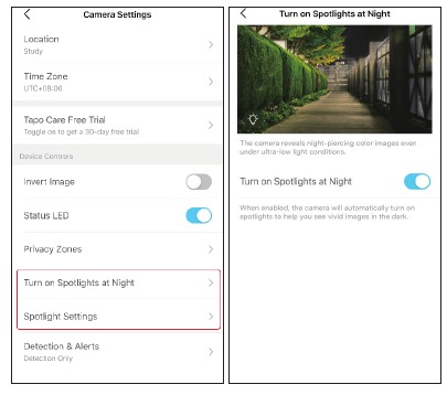 TP-Link - Tapo C325WB - Spotlight Settings - Step 1 Spotlight Settings - Step 1
