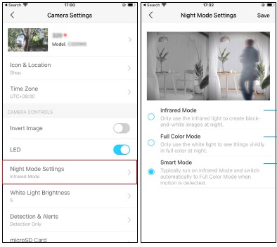 TP-Link - Tapo C320WS - Select Night Mode Select Night Mode