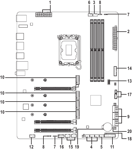 Gigabyte - Z790 AORUS ELITE AX - Internal Connectors Internal Connectors