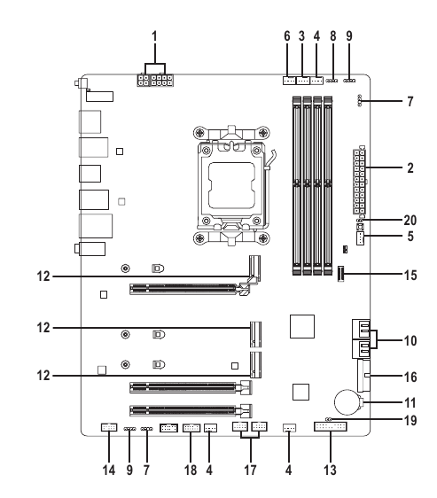 Gigabyte - B650 AORUS ELITE AX - Onboard Buttons and LEDs - Internal Connectors Onboard Buttons and LEDs - Internal Connectors