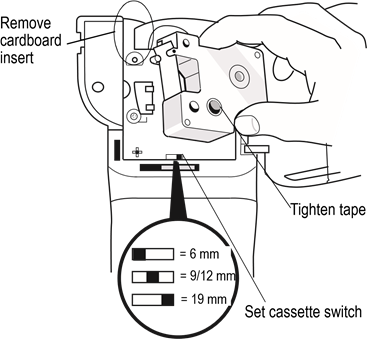 Dymo - RhinoPRO 5000 - To insert the tape cassette - Step 1 To insert the tape cassette - Step 1