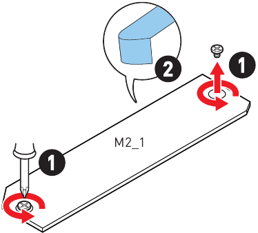 MSI - PRO B660M-A WIFI DDR4 - Installing M.2 module - For M2_1 slot - Step 1 Installing M.2 module - For M2_1 slot - Step 1