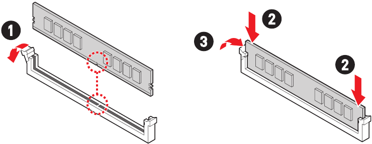 MSI - PRO B660M-A WIFI DDR4 - Installing the memory module into the DIMM slot Installing the memory module into the DIMM slot