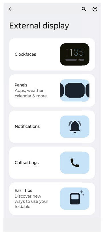 Motorola - Razr - Customizing the external display Customizing the external display