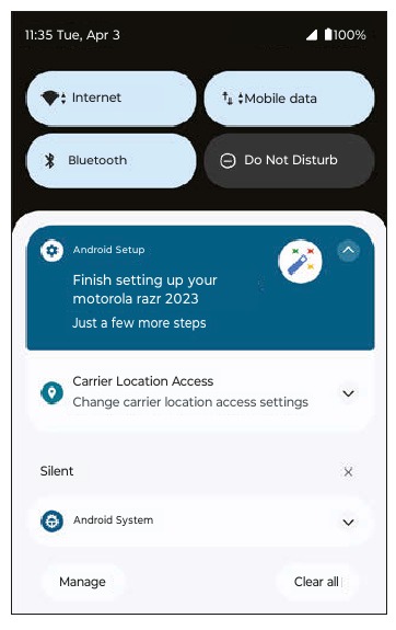 Motorola - Razr - Notifications panel Notifications panel