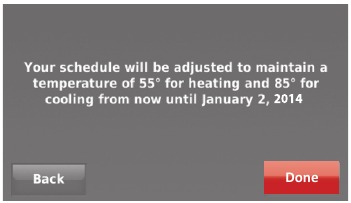 Honeywell - RTH9580 - Setting holiday override: business use - Step 4 Setting holiday override: business use - Step 4