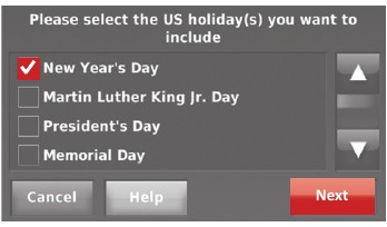 Honeywell - RTH9580 - Setting holiday schedule: business use - Step 2 Setting holiday schedule: business use - Step 2