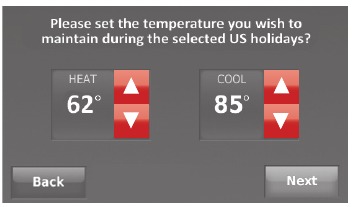 Honeywell - RTH9580 - Setting holiday schedule: business use - Step 3 Setting holiday schedule: business use - Step 3