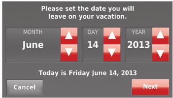 Honeywell - RTH9580 - Setting vacation hold: home use - Step 3 Setting vacation hold: home use - Step 3