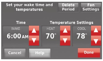 Honeywell - WIFI 9000 COLOR TOUCHSCREEN - Adjusting program schedules - Step 6 Adjusting program schedules - Step 6