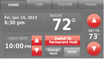 Honeywell - WIFI 9000 COLOR TOUCHSCREEN - Overriding schedules: home use Overriding schedules: home use